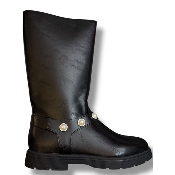 NIB SO Sonoma Breah Girls Black Boots Pearl Detail Chunky Knee High Boots Sz 3 - Picture 1 of 14